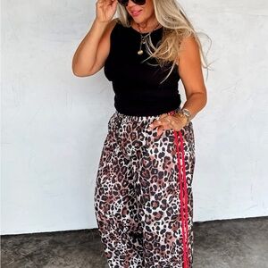 Blakeley Leopard Print Women's Pants with Red Stripe